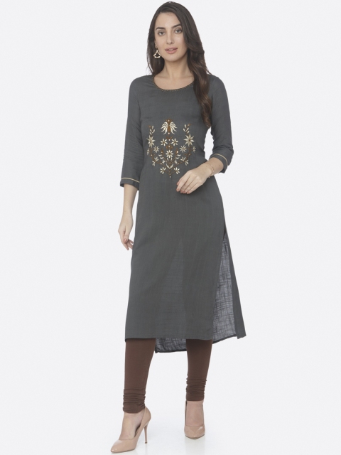 

RAISIN Women Grey Embroidered Straight Kurta