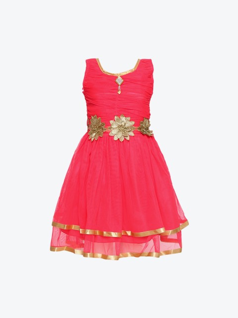 

Aarika Girls Red & Gold-Coloured Printed Fit and Flare Dress