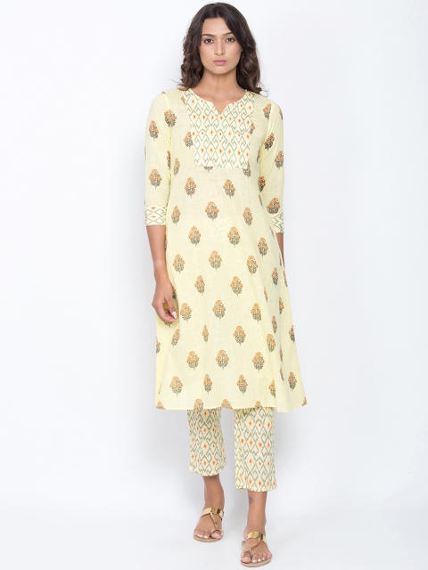 

Be Indi Women Yellow Yoke Design Kurta with Trousers