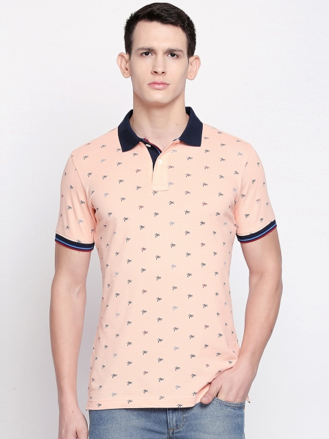 

Basics Men Pink Printed Polo Collar Pure Cotton T-shirt
