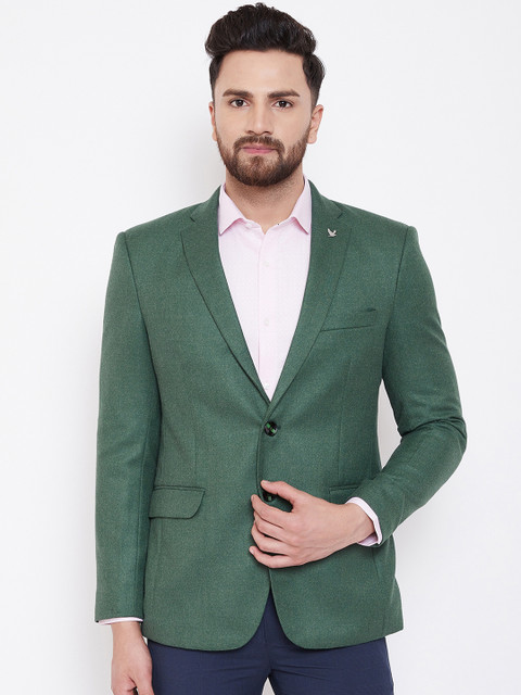 

Canary London Men Green Solid Single-Breasted Slim-Fit Blazer