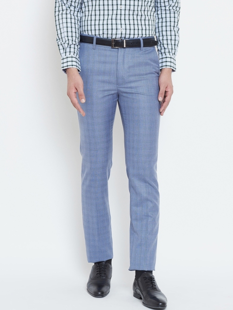 

Canary London Men Blue Smart Slim Fit Self-Design Formal Trousers