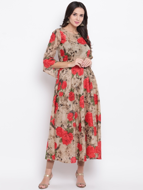 

Vastrachowk Women Beige & Red Printed A-Line Kurta
