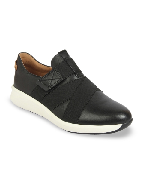 

Clarks Women Black Slip-On Leather Sneakers
