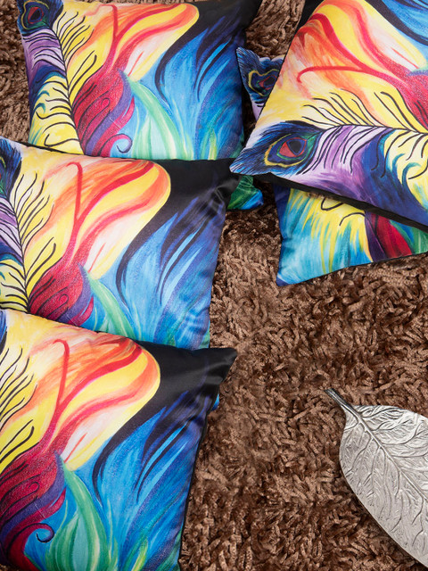 

HOUZZCODE Yellow & Blue Set of 5 Abstract Square Cushion Covers