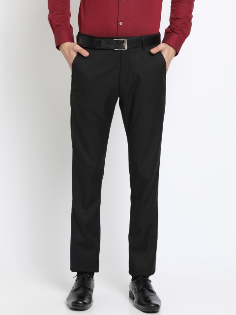Crocodile Men Black Slim Fit Solid Formal Trousers