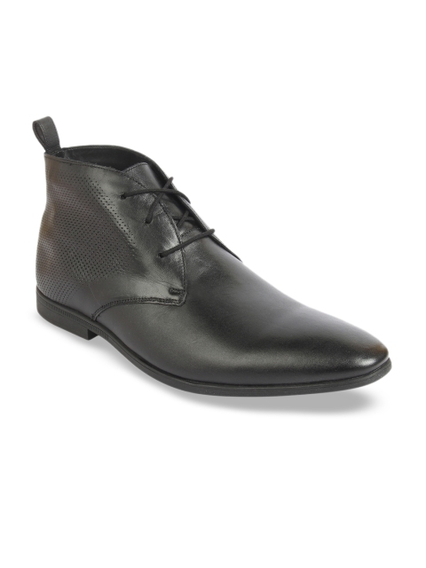 

Clarks Men Black Solid Leather Mid-Top Derbys