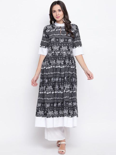 

Vastrachowk Women Black & White Printed Anarkali Kurta