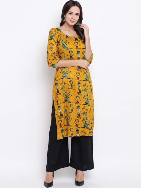 

Vastrachowk Women Mustard Orange & Green Printed Straight Kurta