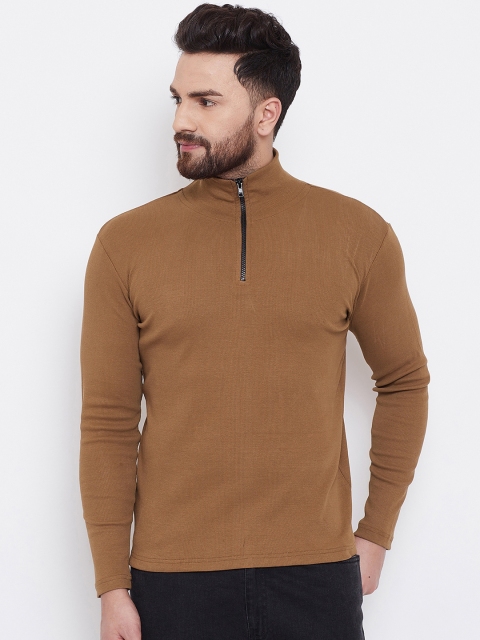 

FUGAZEE Men Brown Solid High Neck T-shirt