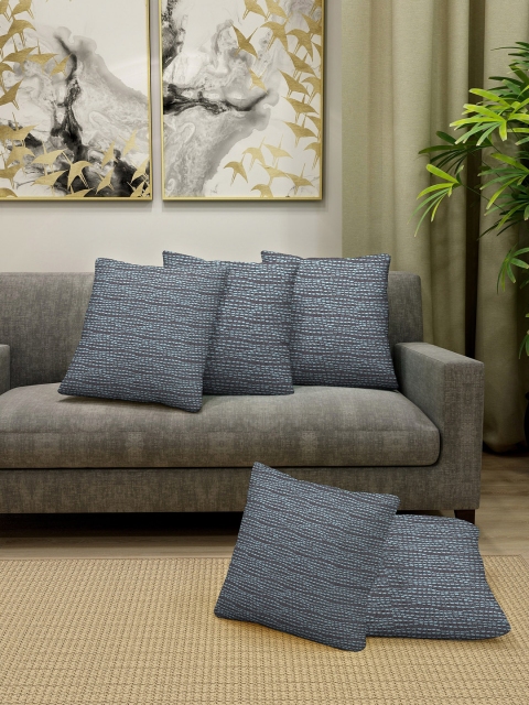 

KLOTTHE Brown & Blue Set of 5 Self Design Square Cushion Covers