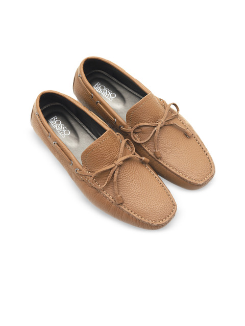 

Rosso Brunello Men Camel Brown Textured Genuine Leather Driving Loafers
