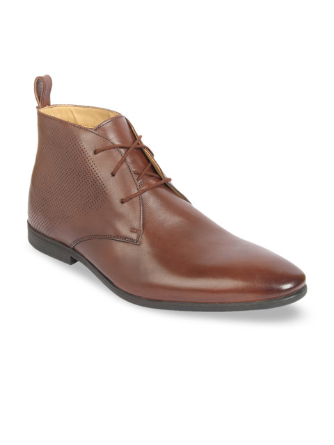 

Clarks Men Brown Perforations Leather Mid-Top Flat Boots