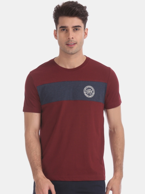 

U.S. Polo Assn. Men Red Colourblocked Round Neck T-shirt