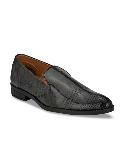 

Prolific Men Grey Textured Synthetic Patent Formal Slip-Ons