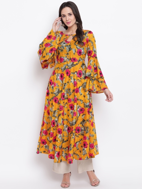 

Vastrachowk Women Mustard Orange & Pink Printed A-Line Kurta