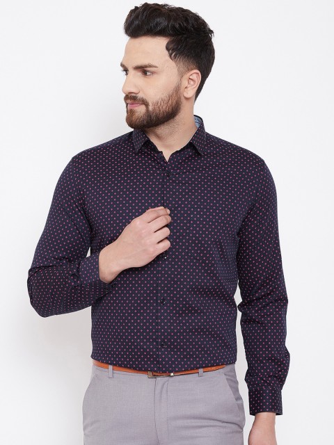 

Canary London Men Navy Blue & Purple Slim Fit Printed Formal Shirt