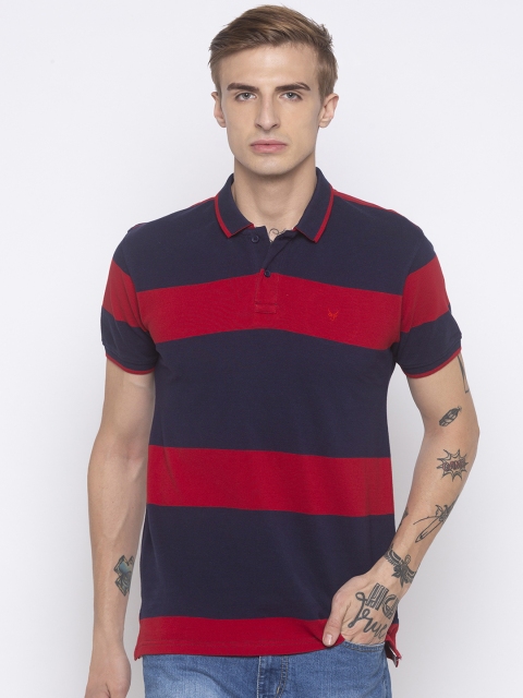 

Globus Men Navy Blue & Red Striped Slim Fit Polo Collar T-shirt