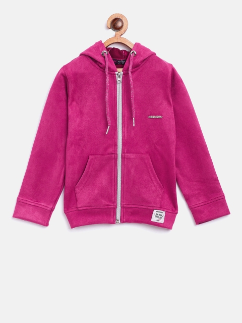 

Nins Moda Girls Magenta Solid Hooded Sweatshirt