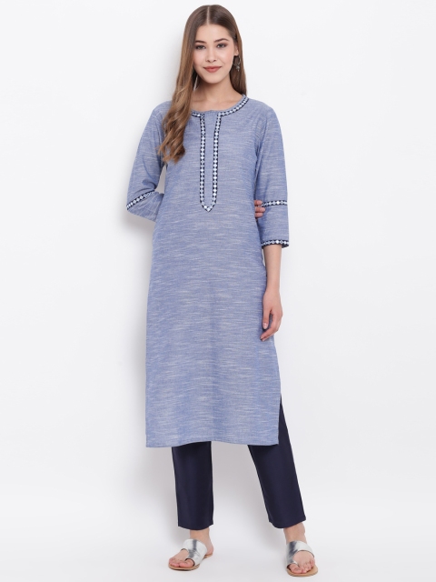 

Shakumbhari Women Blue Embroidered Straight Kurta