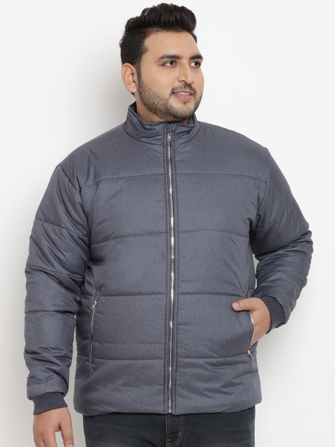 

John Pride Plus Size Men Grey Solid Padded Jacket