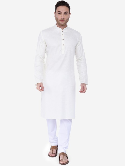 

RAJUBHAI HARGOVINDAS Men Off-White Solid Straight Kurta