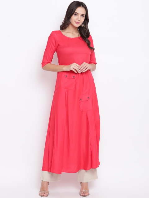 

Vastrachowk Women Coral Red Solid A-Line Kurta