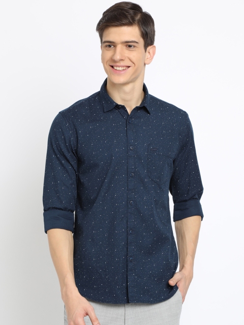 

Crocodile Men Navy Blue Slim Fit Printed Casual Shirt