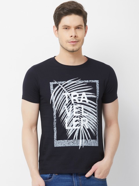 

FiTZ Men Navy Blue Slim Fit Printed Round Neck T-shirt