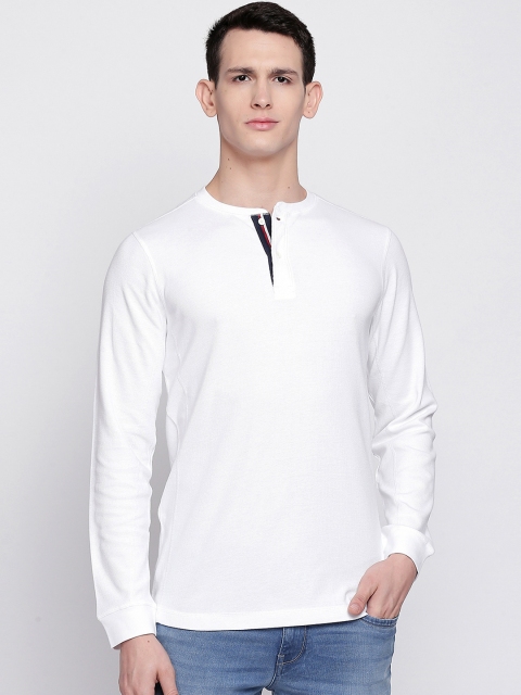 

Basics Men White Solid Mandarin Collar T-shirt