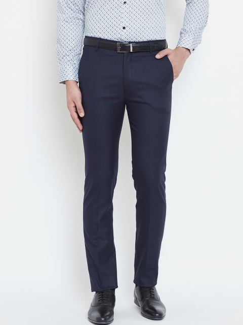 

Canary London Men Navy Blue Smart Slim Fit Solid Formal Trousers