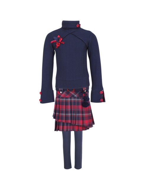 

CUTECUMBER Girls Navy Blue & Red Solid Top with Skirt