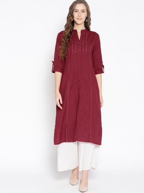 

Shakumbhari Women Maroon Solid Straight Kurta