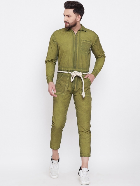 

FUGAZEE Men Olive Green Solid Basic Jumpsuit