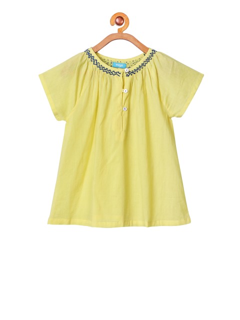 

Miyo Girls Yellow Embroidered A-Line Top