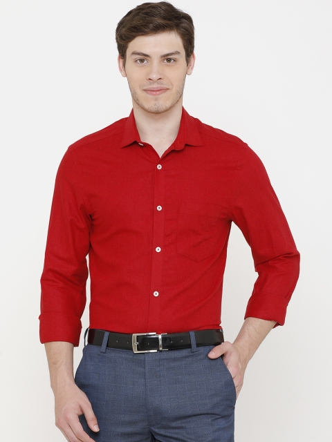 

CAVALLO by Linen Club Men Cotton Linen Red Regular Fit Solid Formal Shirt