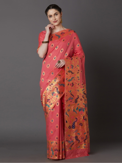 

Mitera Peach-Coloured Silk Blend Woven Design Banarasi Saree
