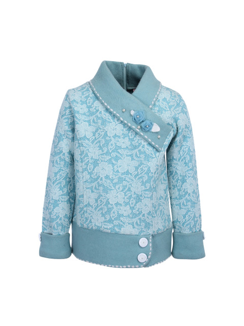 

CUTECUMBER Girls Turquoise Blue Self Design Pullover Sweater