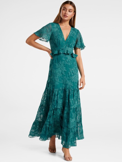 

Forever New Women Green Embroidered Maxi Dress