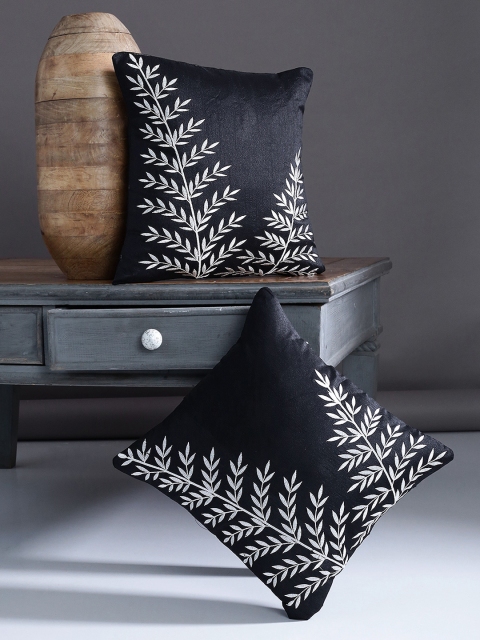 

Alina decor Black & Grey Set of 2 Embroidered Square Cushion Covers