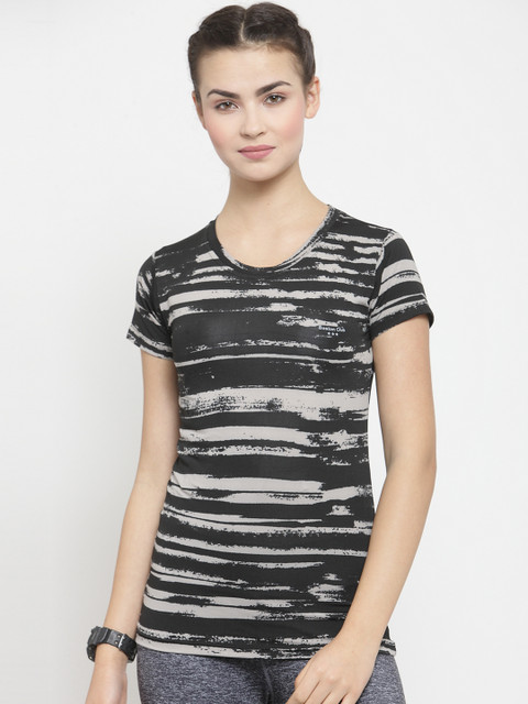 

Boston Club Women Black & Beige Striped Round Neck Slim-Fit Dr-Fit T-shirt