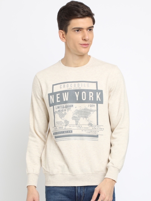 

Crocodile Men Cream-Coloured & Grey Printed Sweatshirt