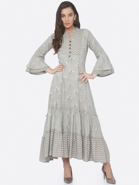 

RAISIN Women Grey Printed Ethnic Maxi Dress