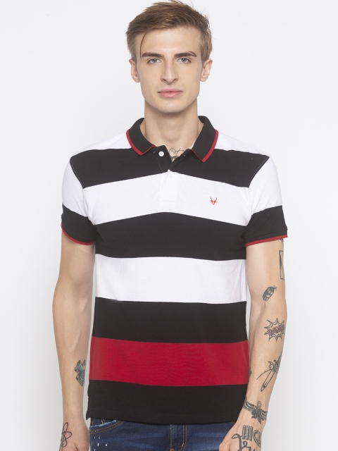 

Globus Men Black & White Slim Fit Colourblocked Polo Collar T-shirt