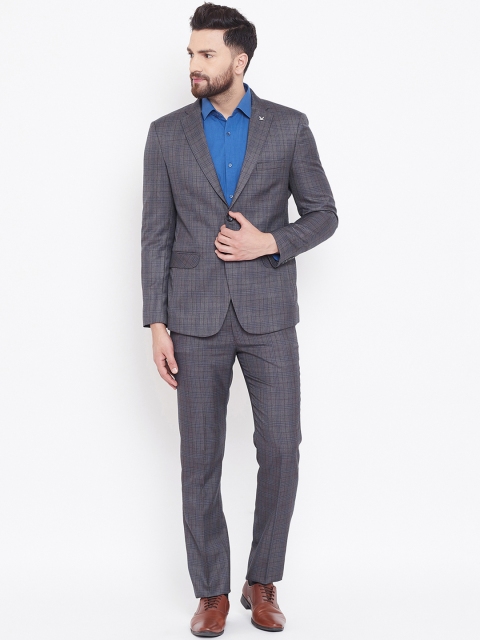

Canary London Men Grey Checked Single-Breasted Slim-Fit Suit