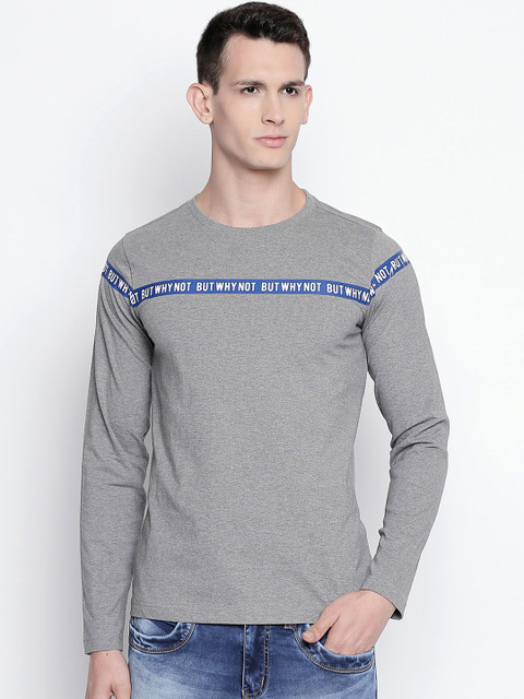 

Basics Men Grey Printed Round Neck T-shirt