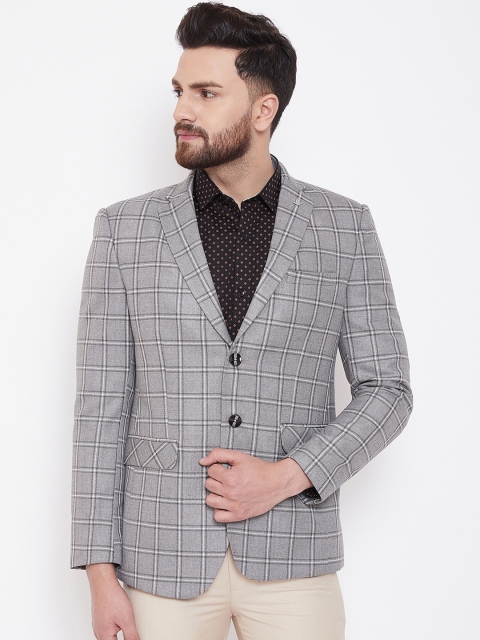 

Canary London Men Grey Checked Single-Breasted Slim-Fit Blazer