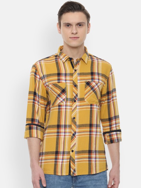

People Men Yellow Regular Fit Checked Casual Shirt
