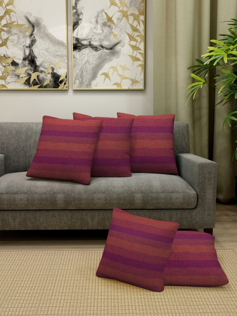 

KLOTTHE Blue & Red Set of 5 Striped Square Cushion Covers