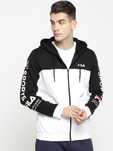 

FILA Men Black & White Colourblocked Hooded Sweatshirt